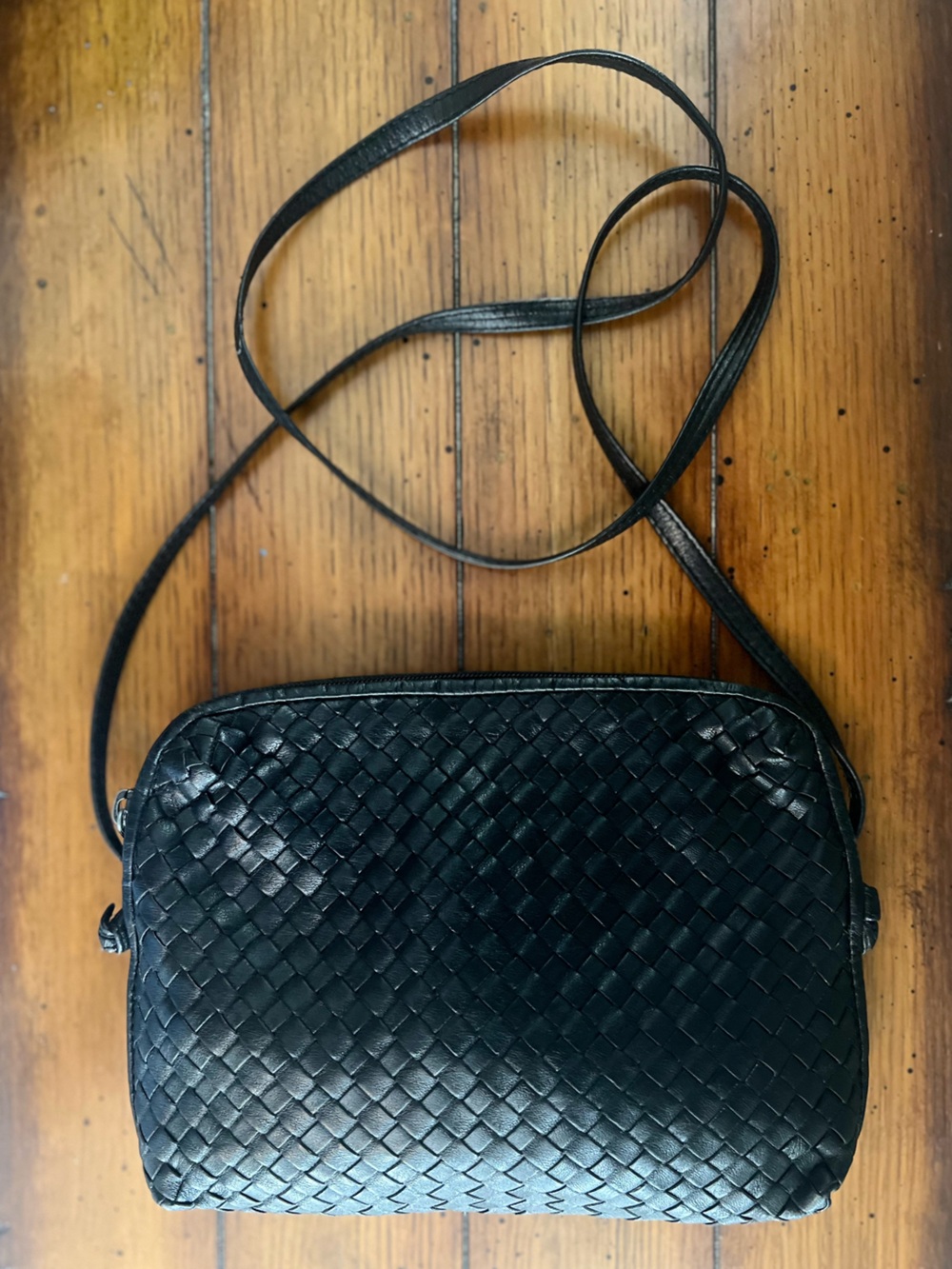 Vintage Woven Leather Shoulder or Crossbody Bag Fully Adjustable EUC